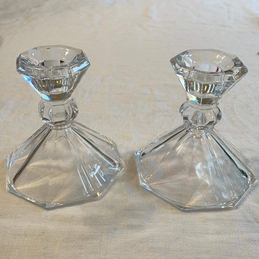 Vintage pair of crystal candlestick holders